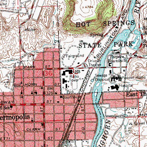 Topographic Map of Hot Springs County High School, WY
