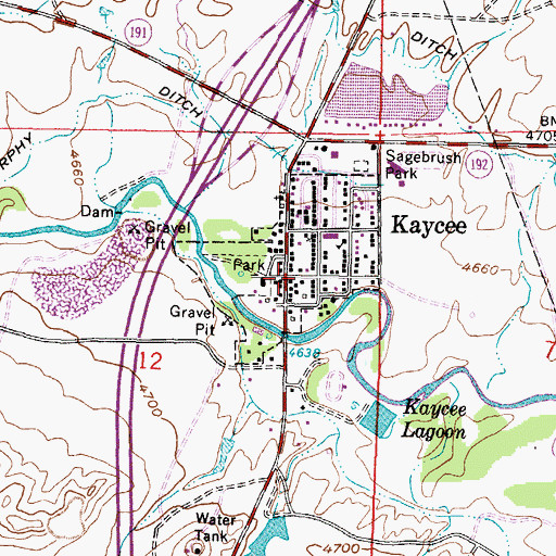 Topographic Map of Kaycee Junior High School, WY