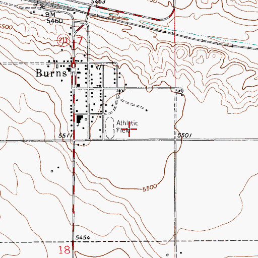 Topographic Map of Burns Junior and Senior High School, WY