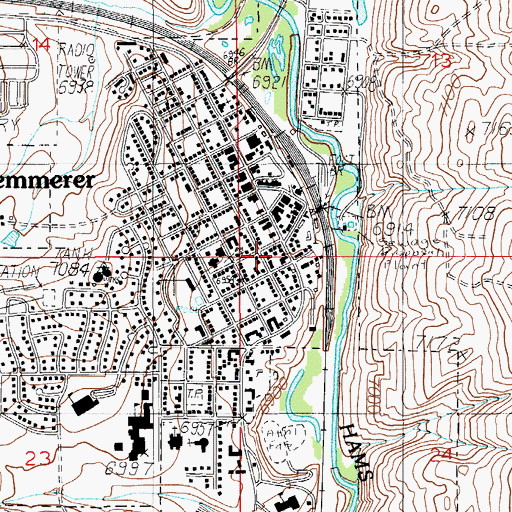 Topographic Map of Kemmerer School, WY