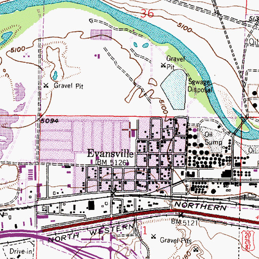Topographic Map of Evansville Elementary School, WY