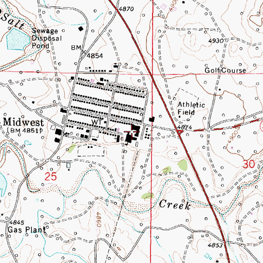 Topographic Map of Midwest School, WY