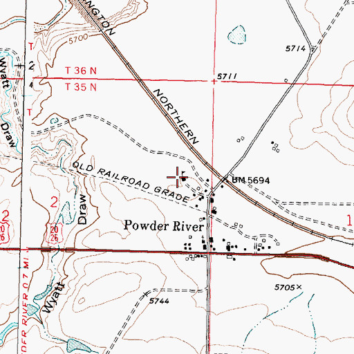 Topographic Map of Powder River Elementary School, WY