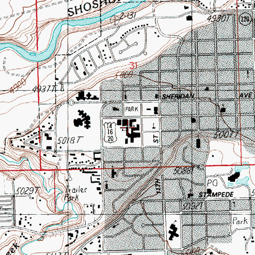 Topographic Map of Cody High School, WY