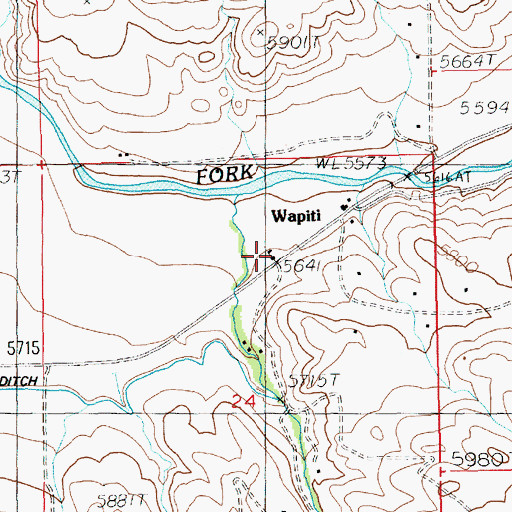 Topographic Map of Wapiti Elementary School, WY