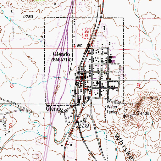 Topographic Map of Glendo Junior High School, WY