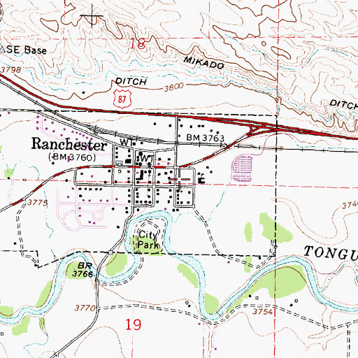 Topographic Map of Tongue River Elementary School, WY