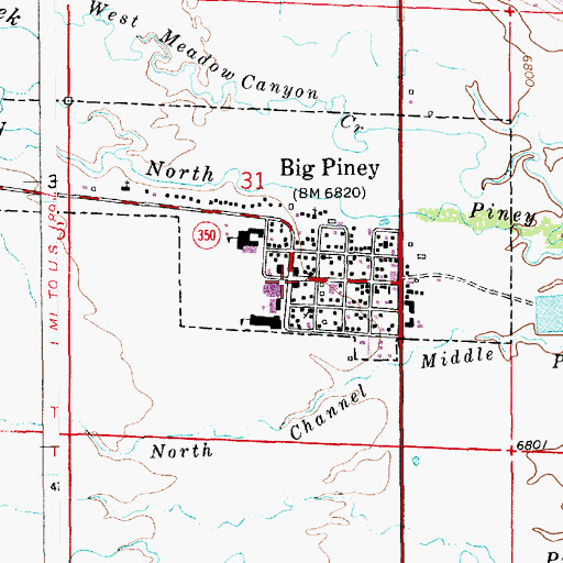 Topographic Map of Big Piney High School, WY