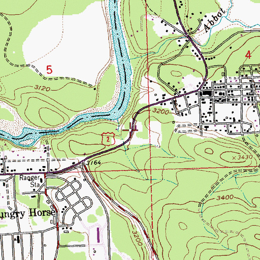 Topographic Map of Hungry Horse Baptist Church, MT