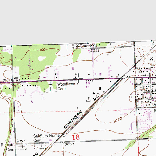 Topographic Map of Columbia Bible Baptist Church, MT