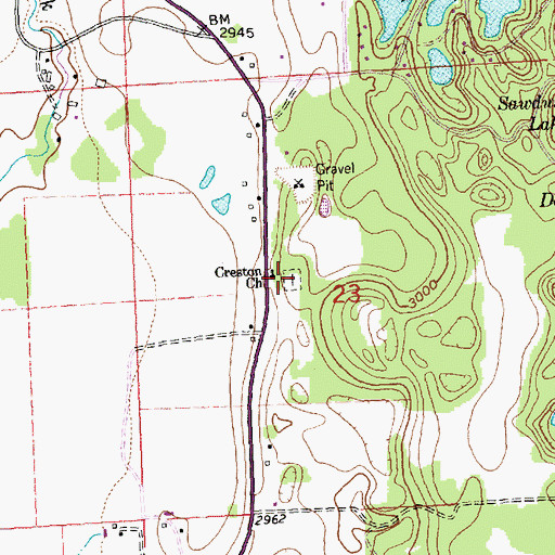 Topographic Map of Creston Cemetery, MT