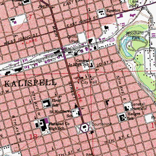 Topographic Map of Flathead County Library, MT