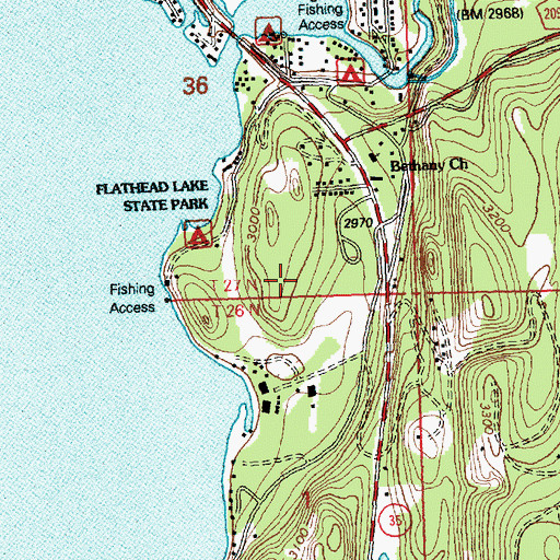 Topographic Map of Wayfarers State Park, MT