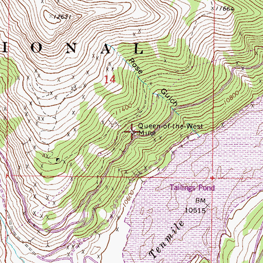 Topographic Map of Queen-of-the-West Mine, CO