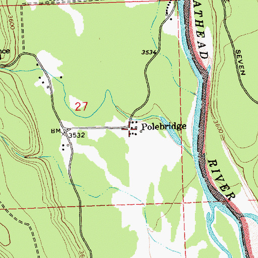 Topographic Map of Polebridge Post Office (historical), MT