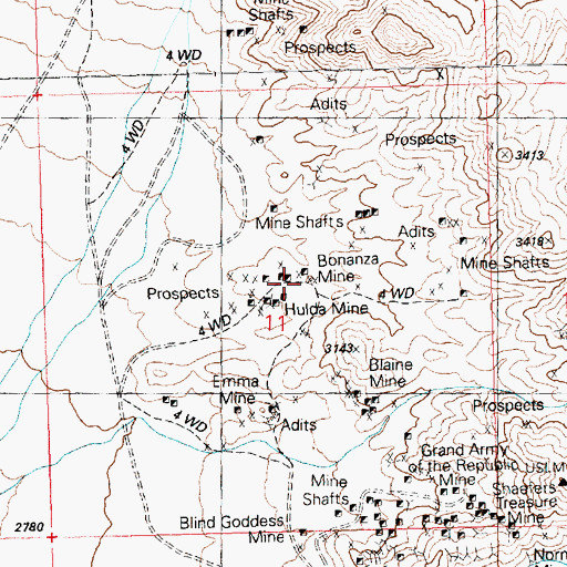 Topographic Map of Bonanza Mine, AZ