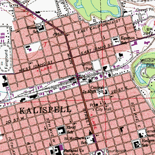 Topographic Map of Kalispell, MT
