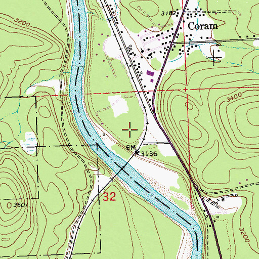 Topographic Map of Coram Post Office (historical), MT