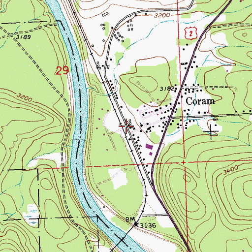Topographic Map of Coram, MT