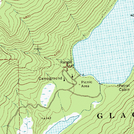 Topographic Map of Bowman Lake Post Office (historical), MT