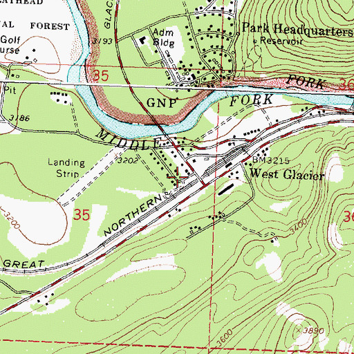 Topographic Map of West Glacier Post Office, MT