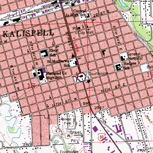 Topographic Map of Flathead County Court House, MT