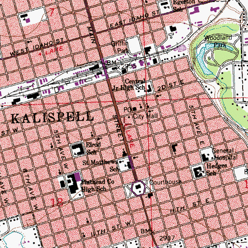 Topographic Map of Kalispell Fire Department Station 61, MT