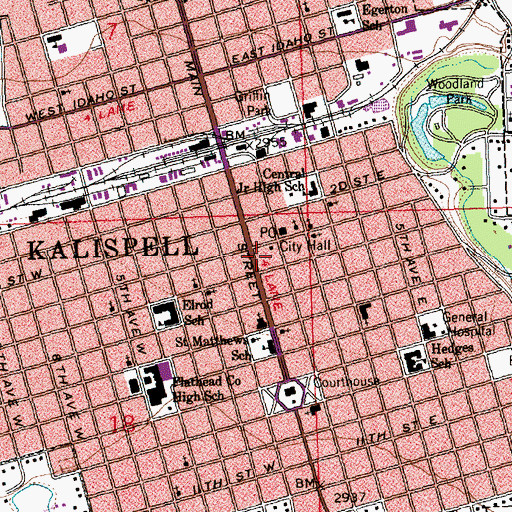 Topographic Map of Kalispell Police Department, MT
