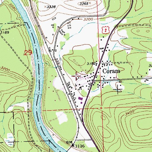Topographic Map of Coram - West Glacier Volunteer Fire Department, MT