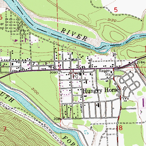 Topographic Map of Hungry Horse Fire District, MT