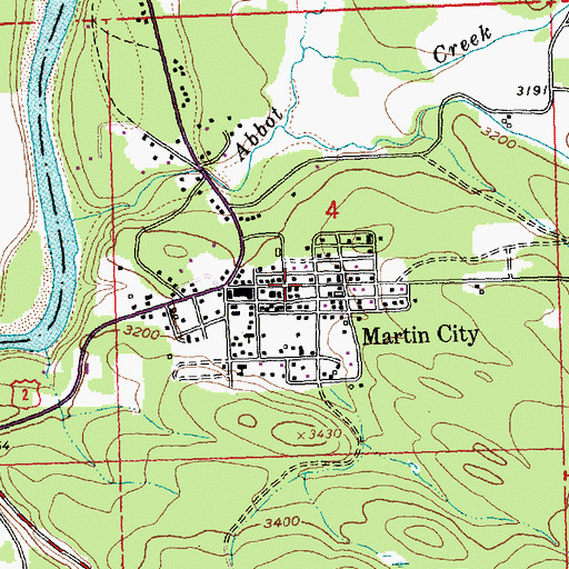 Topographic Map of Martin City Rural Fire Department Station 16, MT