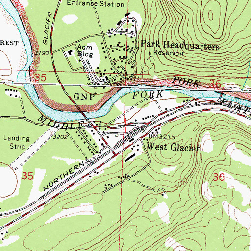 Topographic Map of West Glacier School, MT
