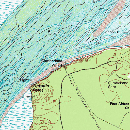 Topographic Map of Cumberland Wharf, GA