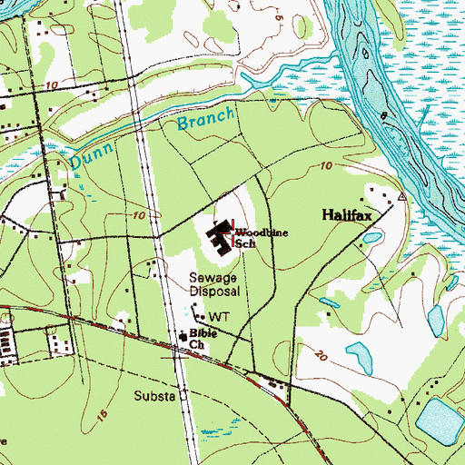 Topographic Map of Woodbine School, GA