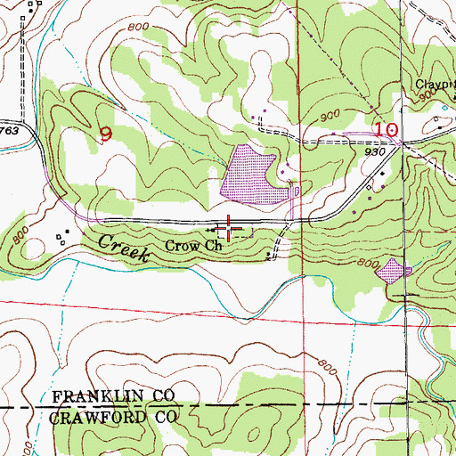 Topographic Map of Crow Cemetery, MO