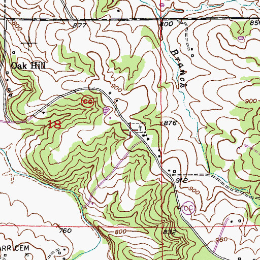 Topographic Map of Oak Hill Cemetery, MO