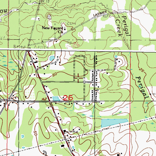 Topographic Map of Martins Pine Hill Estates, MS