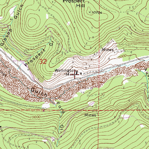 Topographic Map of Wellington Mine, CO