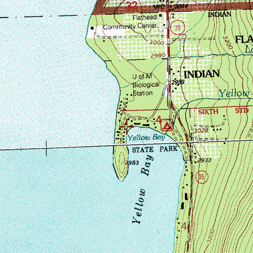 Topographic Map of Flathead Lake State Park - Yellow Bay Unit, MT