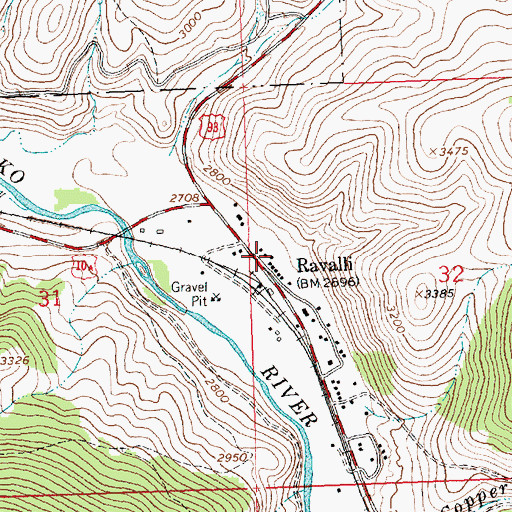 Topographic Map of Ravalli, MT