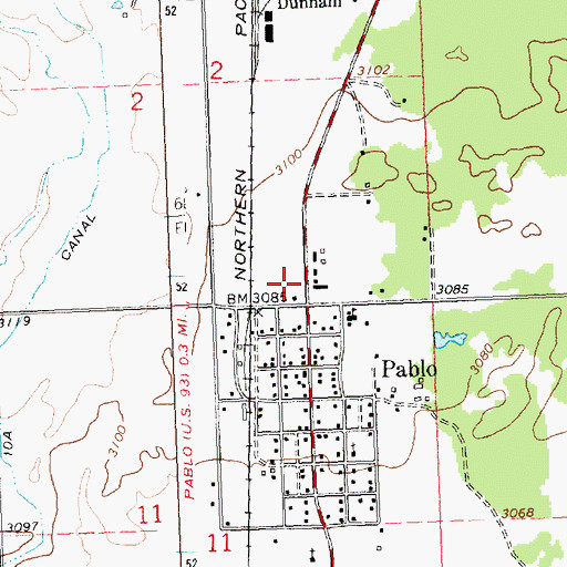 Topographic Map of Pablo Post Office, MT