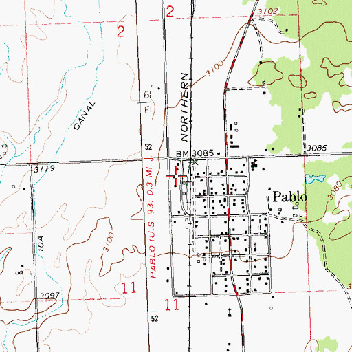 Topographic Map of Pablo, MT