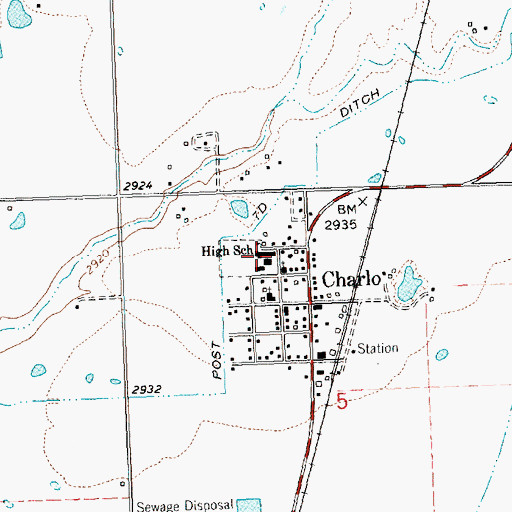Topographic Map of Charlo High School, MT