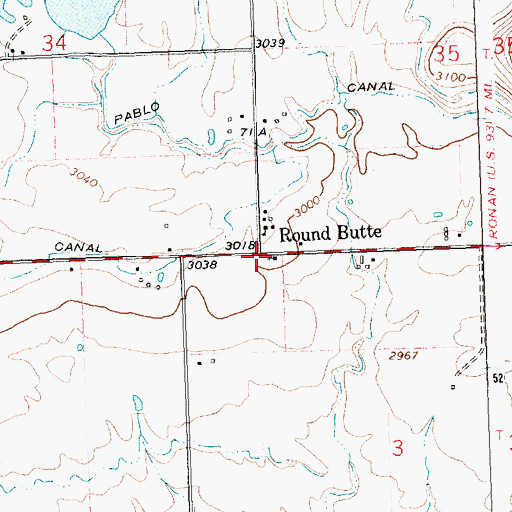 Topographic Map of Round Butte Methodist Church, MT