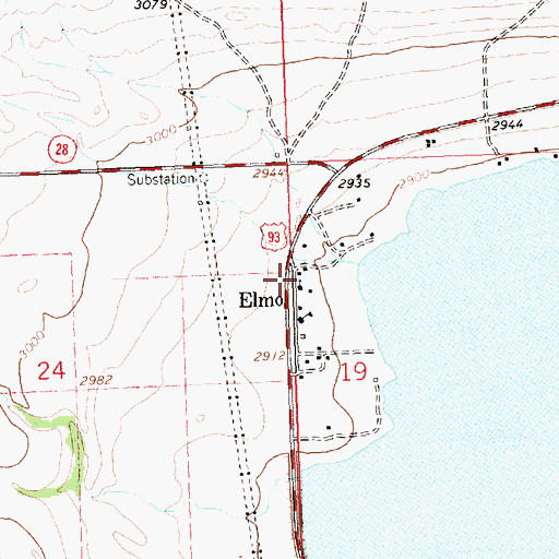 Topographic Map of Elmo Post Office, MT