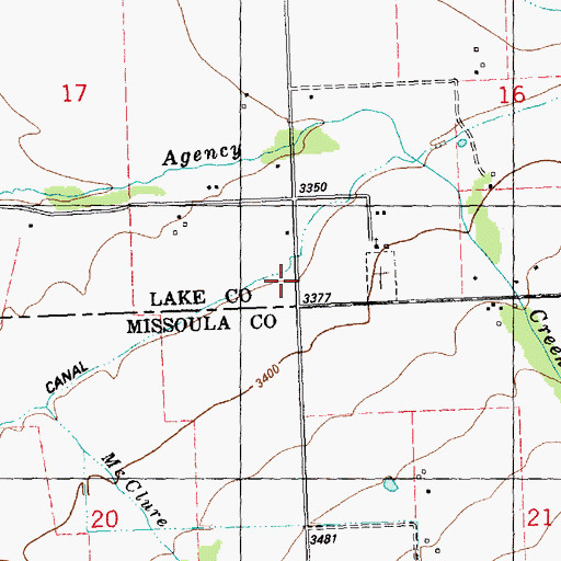 Topographic Map of Agency Post Office (historical), MT