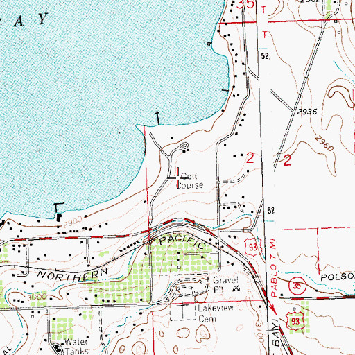 Topographic Map of Polson Country Club, MT