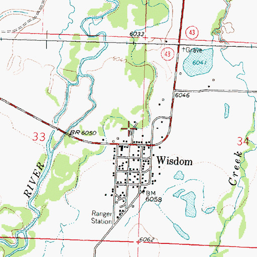 Topographic Map of Wisdom Fire Department, MT