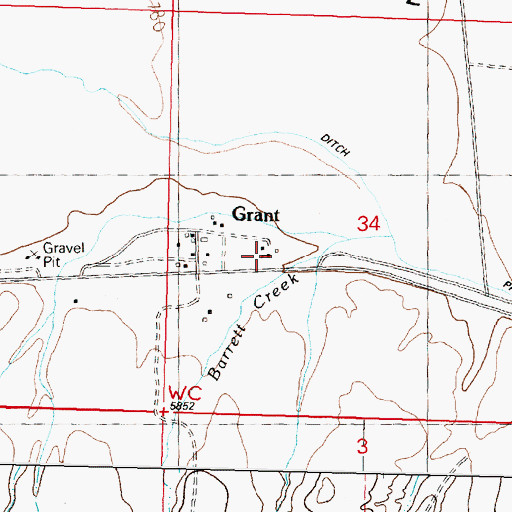 Topographic Map of Grant School, MT