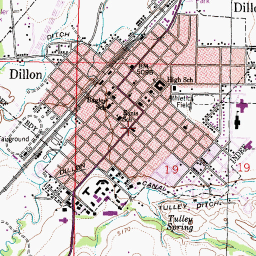 Topographic Map of Saint Rose of Lima Parish, MT
